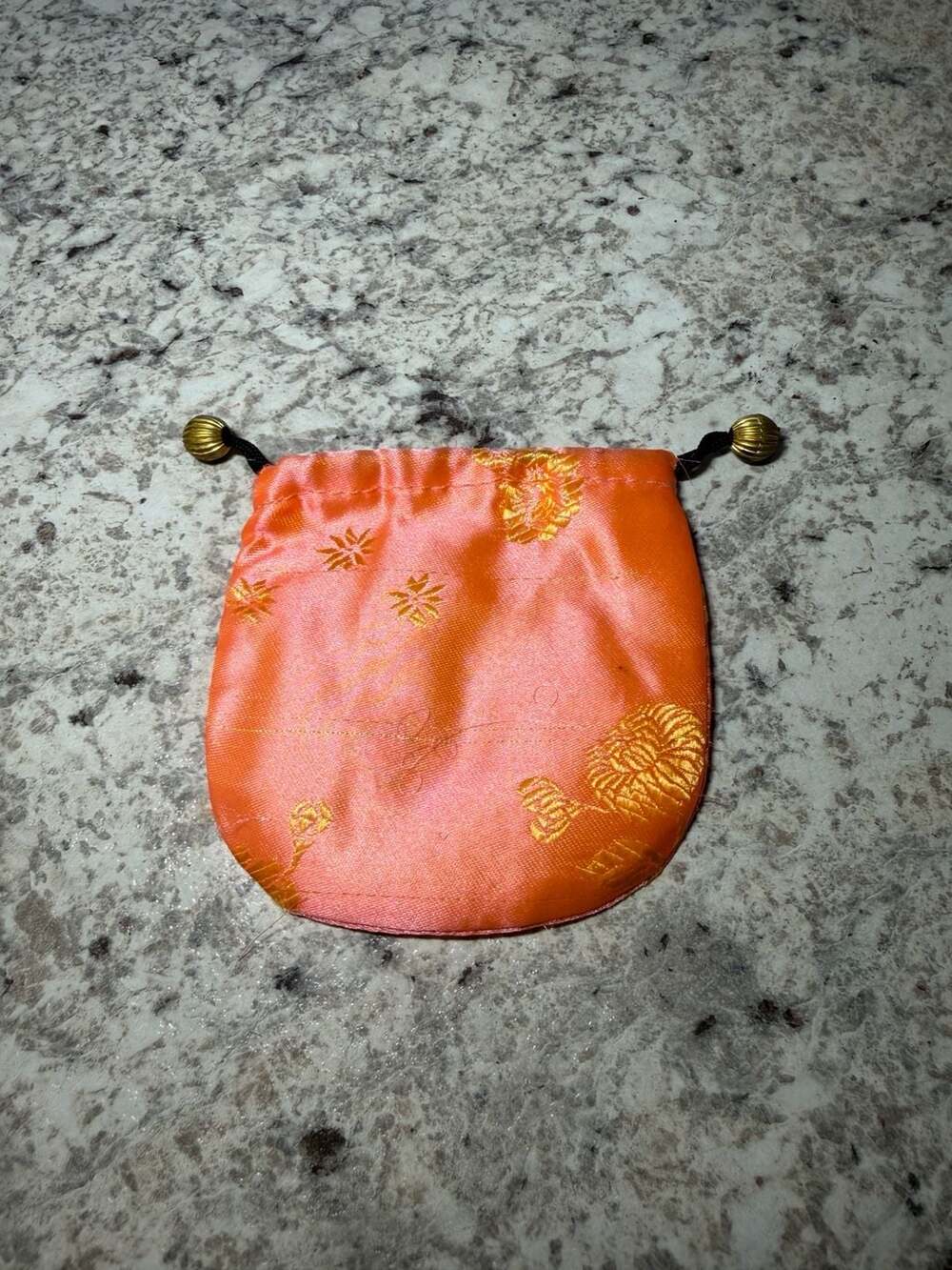 Unbranded Silk Brocade Drawstring Pouch Orange Gold Floral
